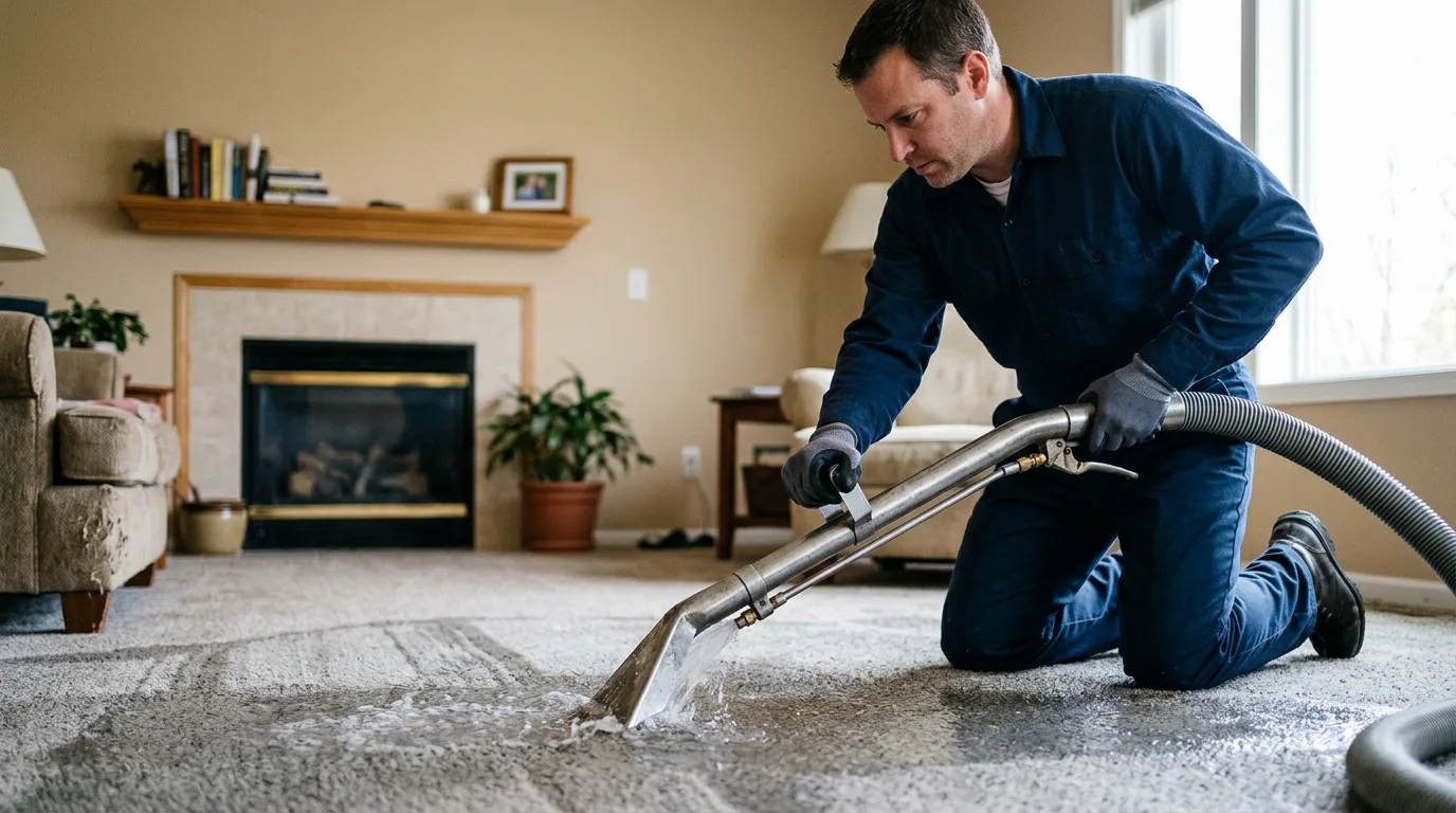 Water damage restoration technician working near Lakeville, MA